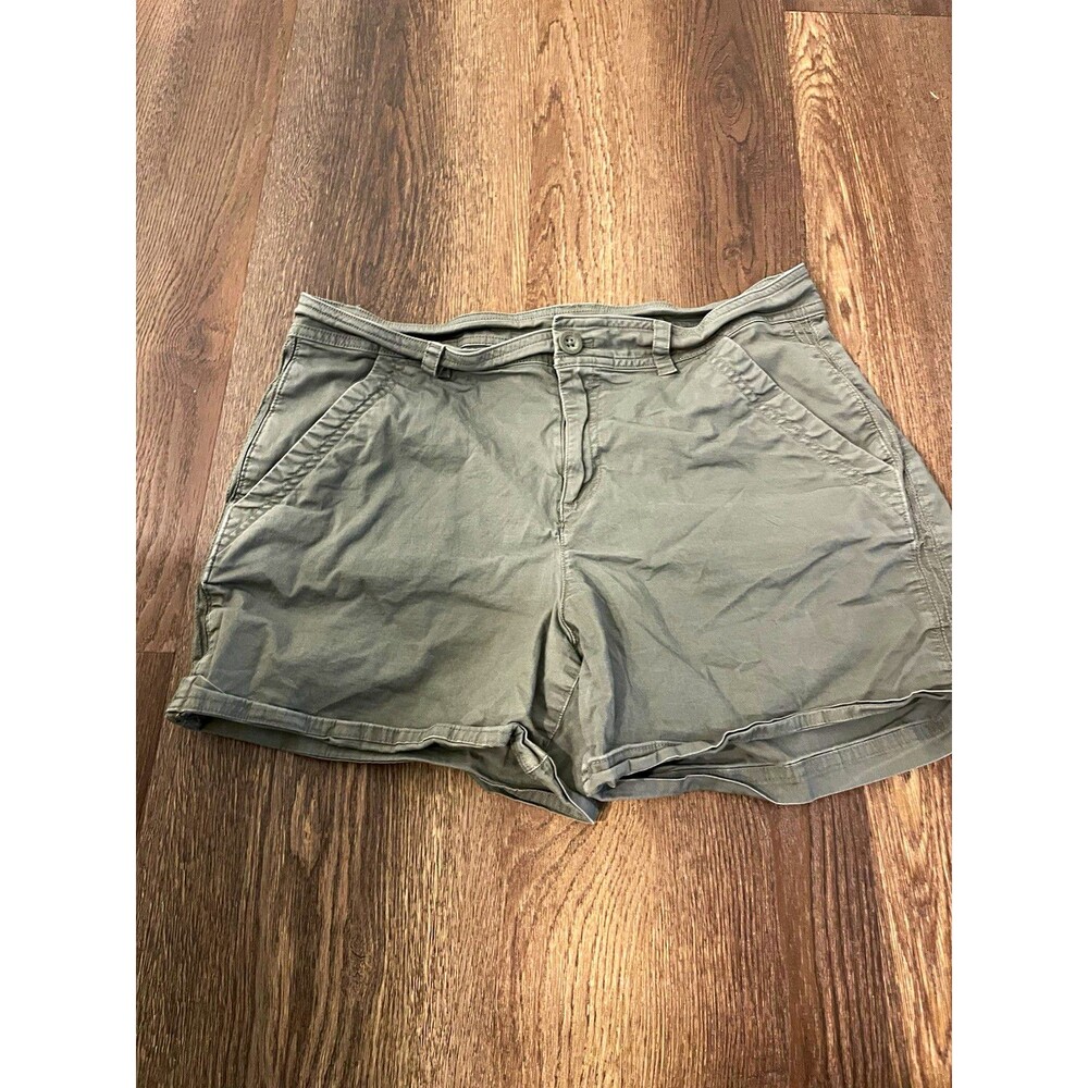 Eddie Bauer Women’s Chino Shorts Size 12 Green Solid Cotton Twill Pockets